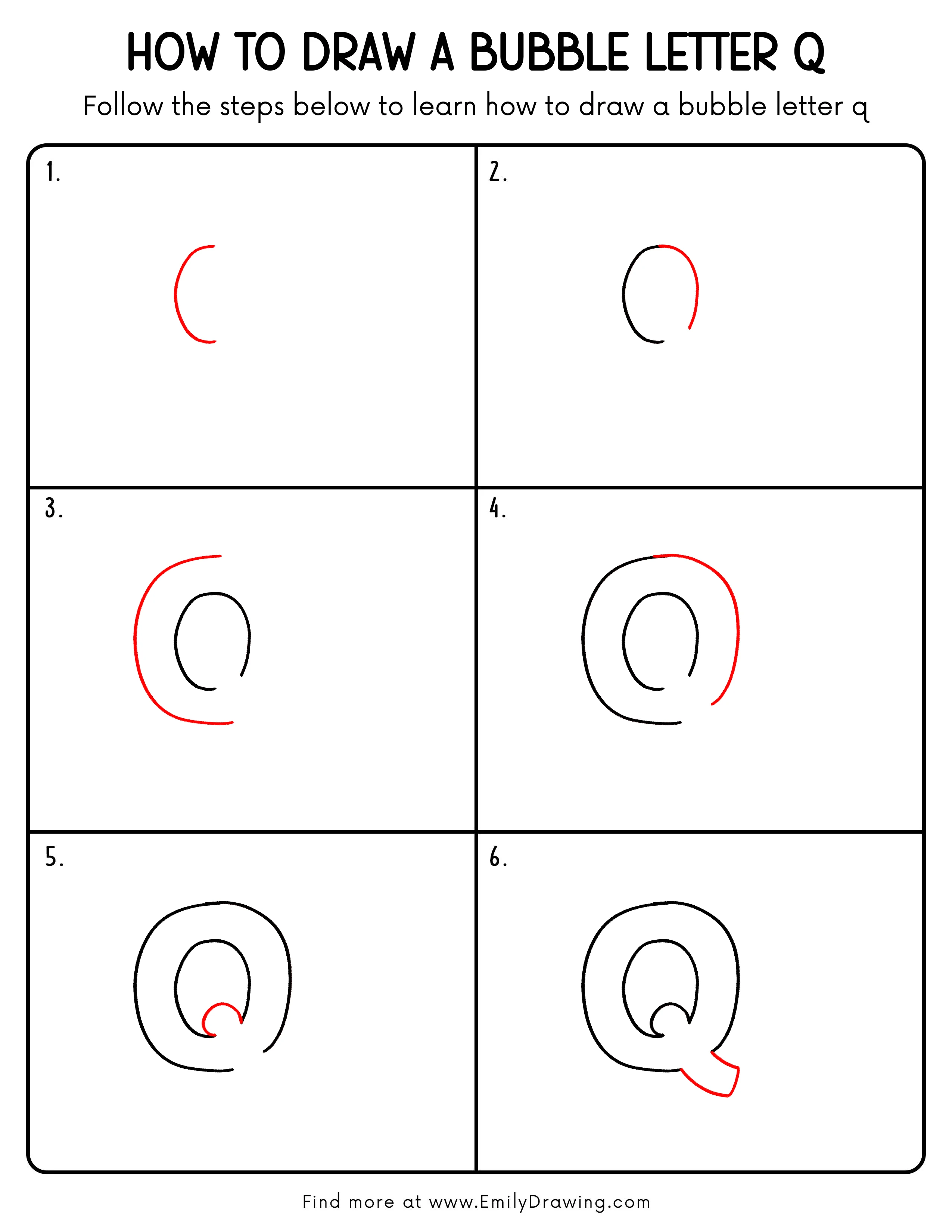 Printable Bubble Letter Q Drawing Guide